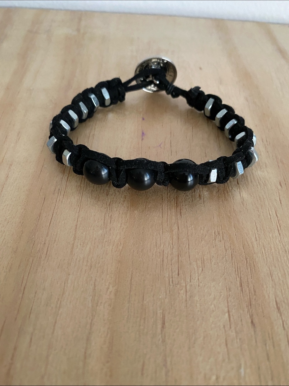 Black Beaded Hex Nuts MacramĂŠ Bracelet for Men - Classic Casual Accessory